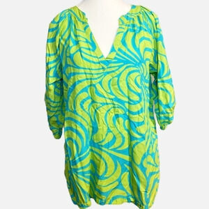 Escapada Green & Blue Swirl 3/4‎ Sleeve Blouse